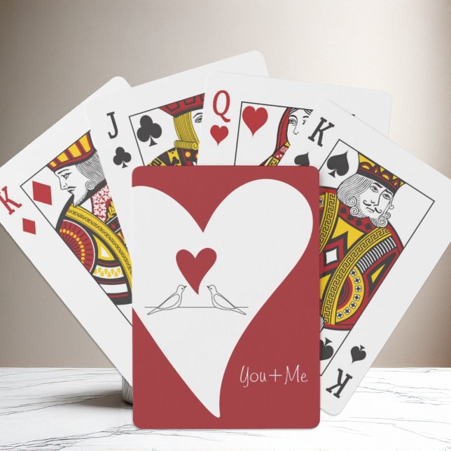Personalized Simple Modern Birds in Love Red Heart Playing Cards (Creator Uploaded)