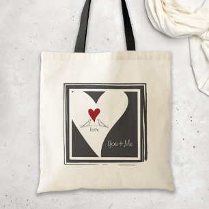 Personalized Simple Modern Birds in Love Red Heart Tote Bag