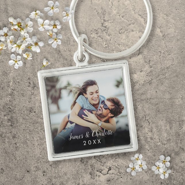 Personalized Simple Modern Elegant Script Photo Keychain (Personalized Simple Modern Elegant Script Photo Keychain)