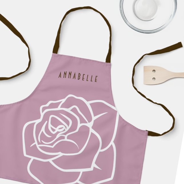 Personalized Simple Modern Floral Pink Rose Kids Apron (Creator Uploaded)