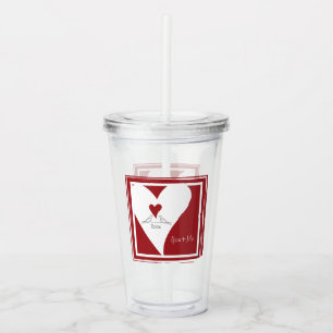 Personalized Simple Modern Love Birds Red Heart Acrylic Tumbler