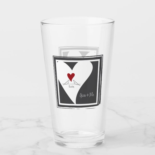 Personalized Simple Modern Love Birds Red Heart Glass (Front)