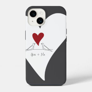 Personalized Simple Modern Love Birds Red Heart iPhone 14 Case