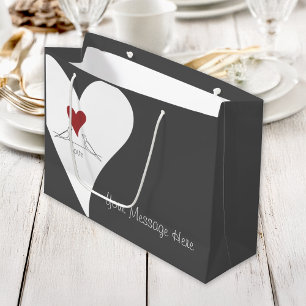 Personalized Simple Modern Love Birds Red Heart Large Gift Bag