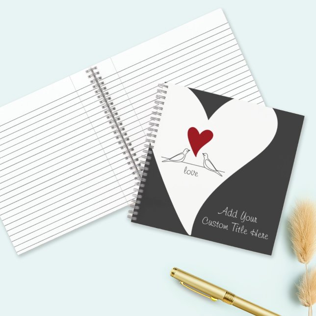 Personalized Simple Modern Love Birds Red Heart Notebook (Creator Uploaded)