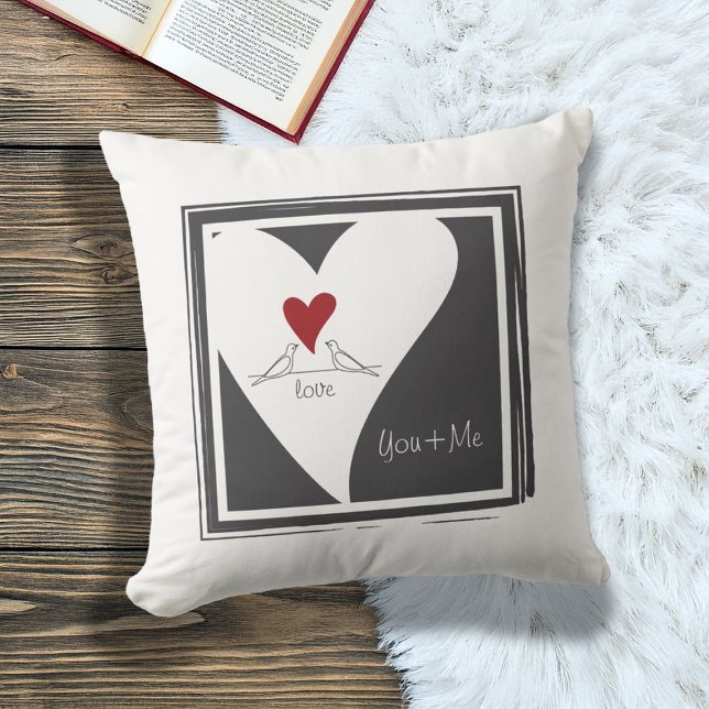 Personalized Simple Modern Love Birds Red Heart Throw Pillow (Creator Uploaded)