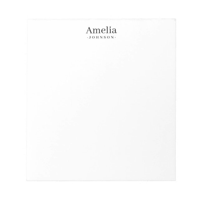 Personalized Simple Modern Minimalist Black Clean Notepad (Front)
