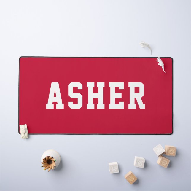 Personalized Simple Modern Red Desk Mat (Kids Table)