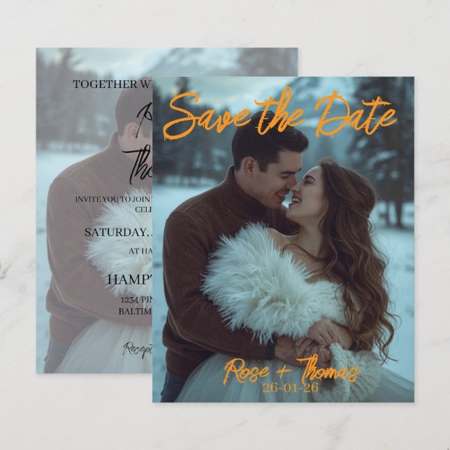 Personalized Simple Modern Winter Wedding card (Front/Back)