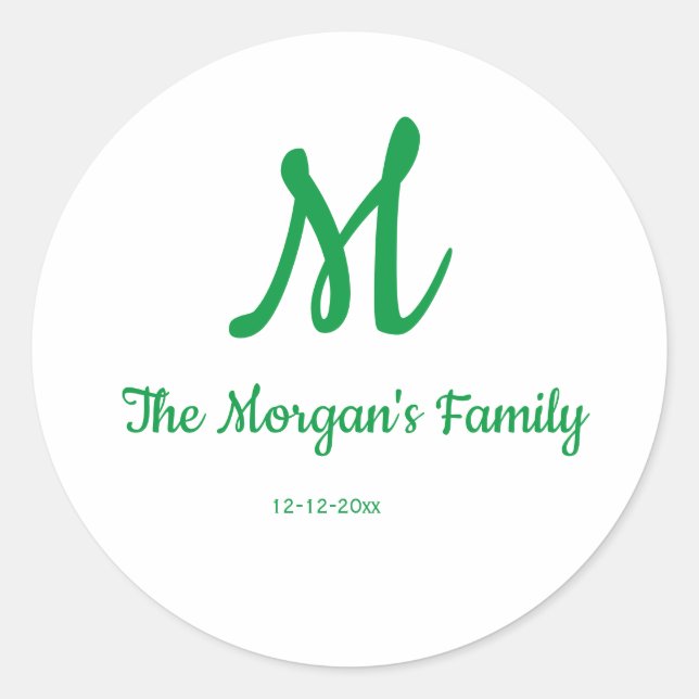 personalized simple monogram add your name wedding classic round sticker (Front)