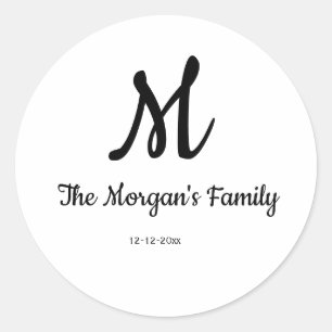 personalized simple monogram add your name wedding classic round sticker