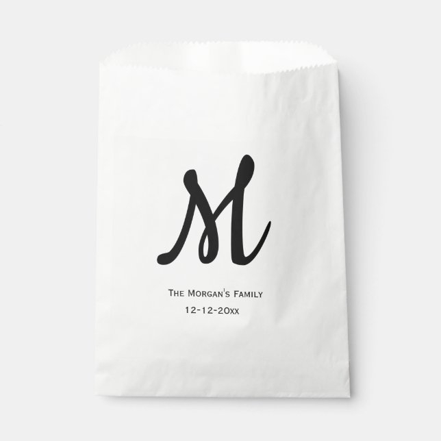 personalized simple monogram add your name wedding favour bag (Front)