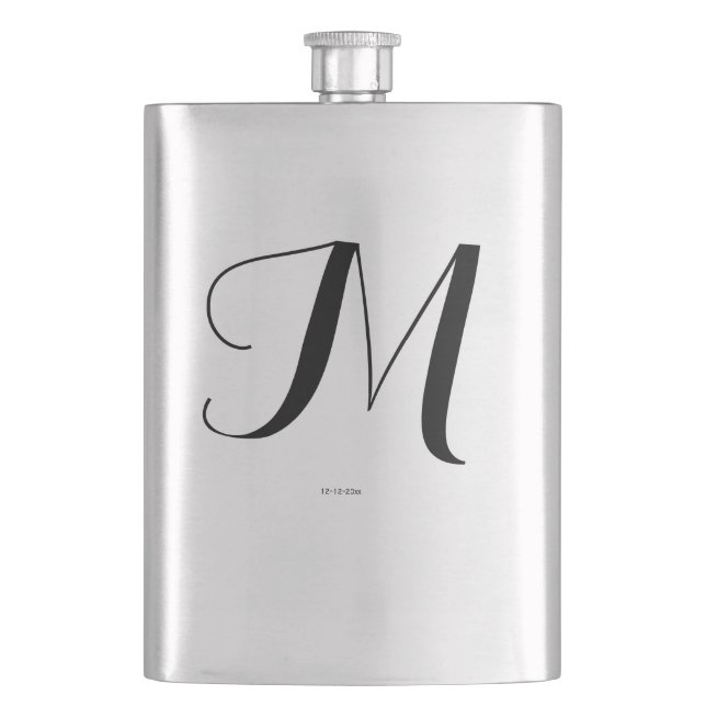 personalized simple monogram add your name wedding hip flask (Front)