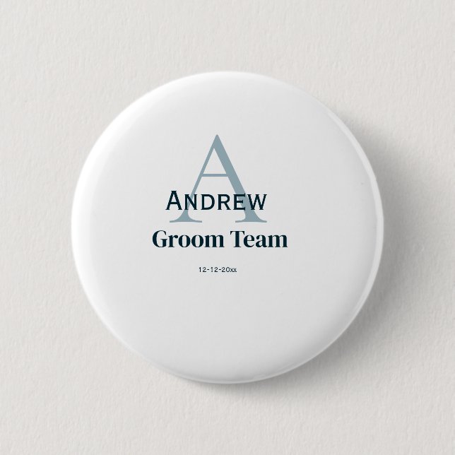 personalized simple monogram groom team groomsmen  2 inch round button (Front)