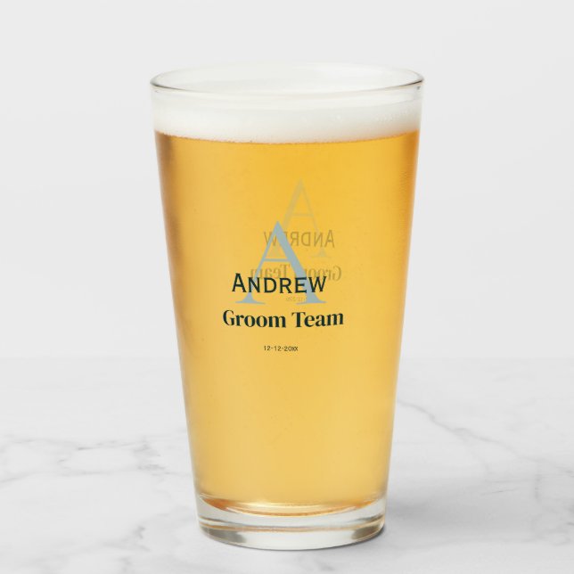 personalized simple monogram groom team groomsmen  glass (Front Filled)