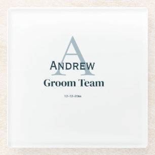 personalized simple monogram groom team groomsmen glass coaster