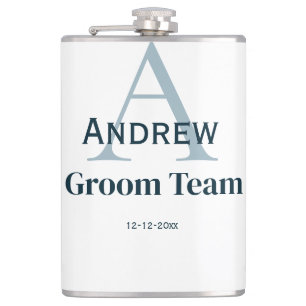 personalized simple monogram groom team groomsmen  hip flask