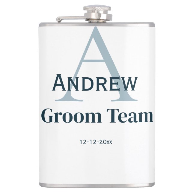 personalized simple monogram groom team groomsmen  hip flask (Front)