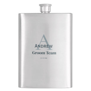 personalized simple monogram groom team groomsmen  hip flask