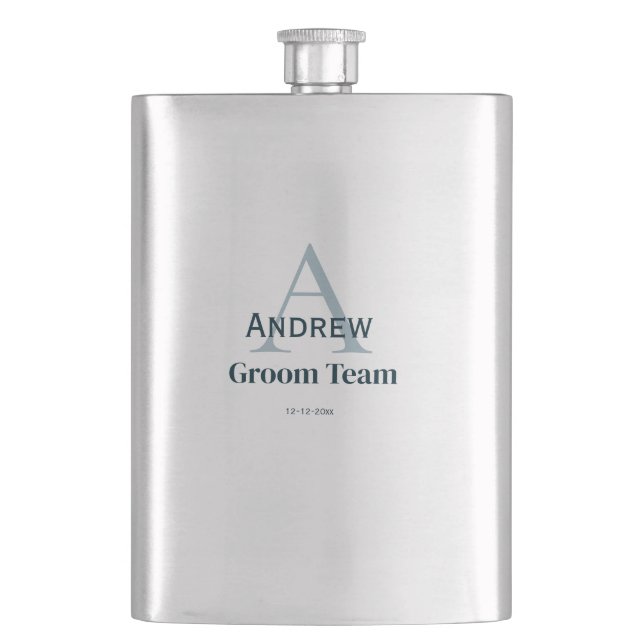 personalized simple monogram groom team groomsmen  hip flask (Front)