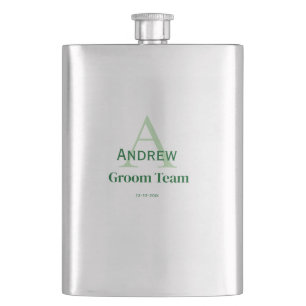 personalized simple monogram groom team groomsmen  hip flask