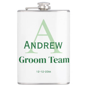 personalized simple monogram groom team groomsmen  hip flask