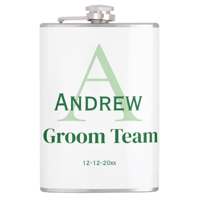 personalized simple monogram groom team groomsmen  hip flask (Front)