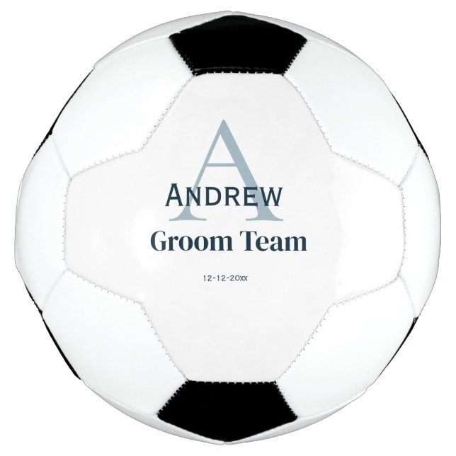 personalized simple monogram groom team groomsmen  soccer ball (Front)