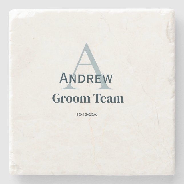 personalized simple monogram groom team groomsmen  stone coaster (Front)