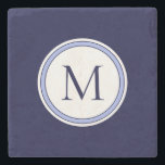 Personalized Simple Monogram Initial | Blue Stone Coaster<br><div class="desc">Personalized coaster features simple design with stylized monogram medallion in blue and white. Monogram initial presented in stylish modern typography. Personalize with your custom monogram initial using the field provided,  or use the "message" button to contact the designer for help.</div>