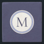 Personalized Simple Monogram Initial | Blue Stone Coaster<br><div class="desc">Personalized coaster features simple design with stylized monogram medallion in blue and white. Monogram initial presented in stylish modern typography. Personalize with your custom monogram initial using the field provided,  or use the "message" button to contact the designer for help.</div>