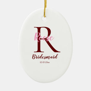 personalized simple monogram name bridesmaid date ceramic ornament