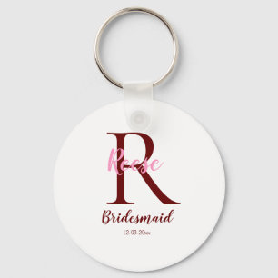 personalized simple monogram name bridesmaid date keychain