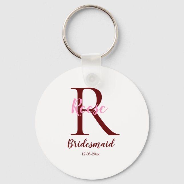 personalized simple monogram name bridesmaid date  keychain (Front)