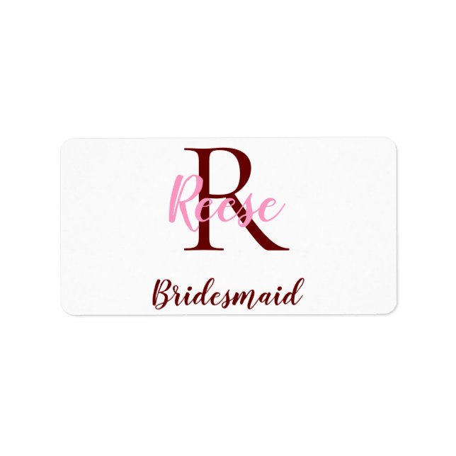 personalized simple monogram name bridesmaid date  label (Front)