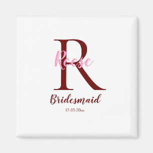 personalized simple monogram name bridesmaid date magnet