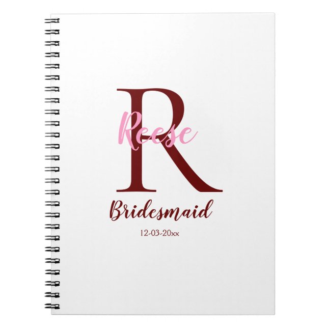 personalized simple monogram name bridesmaid date  notebook (Front)