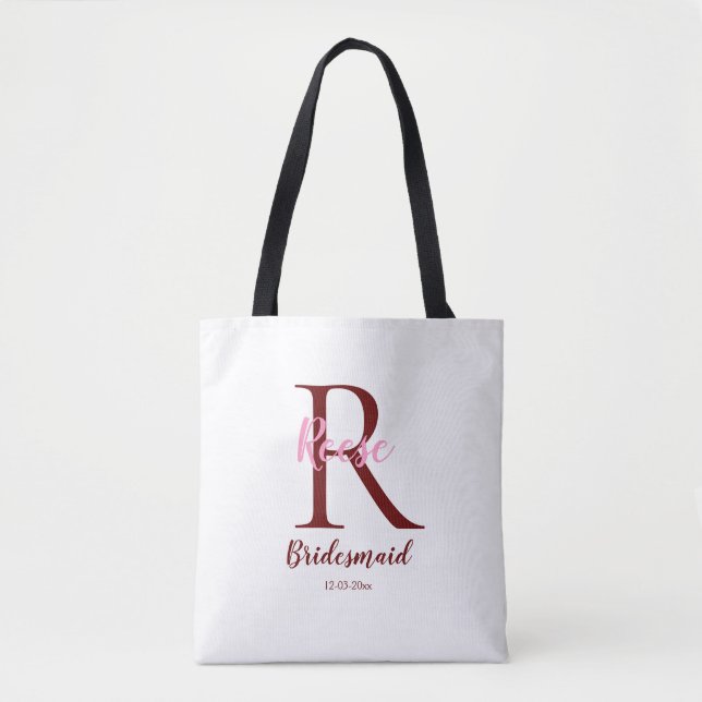 personalized simple monogram name bridesmaid date  tote bag (Front)