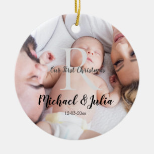personalized simple monogram name first christmas ceramic ornament