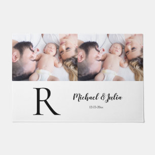 personalized simple monogram name first christmas doormat