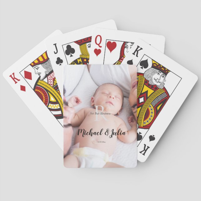 personalized simple monogram name first christmas  playing cards (Back)