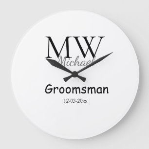 personalized simple monogram name groomsman minima large clock