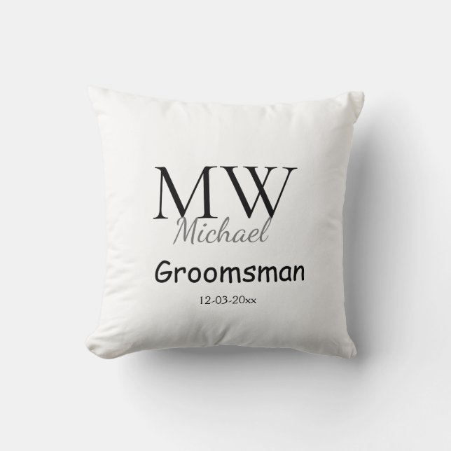 personalized simple monogram name groomsman minima throw pillow (Front)