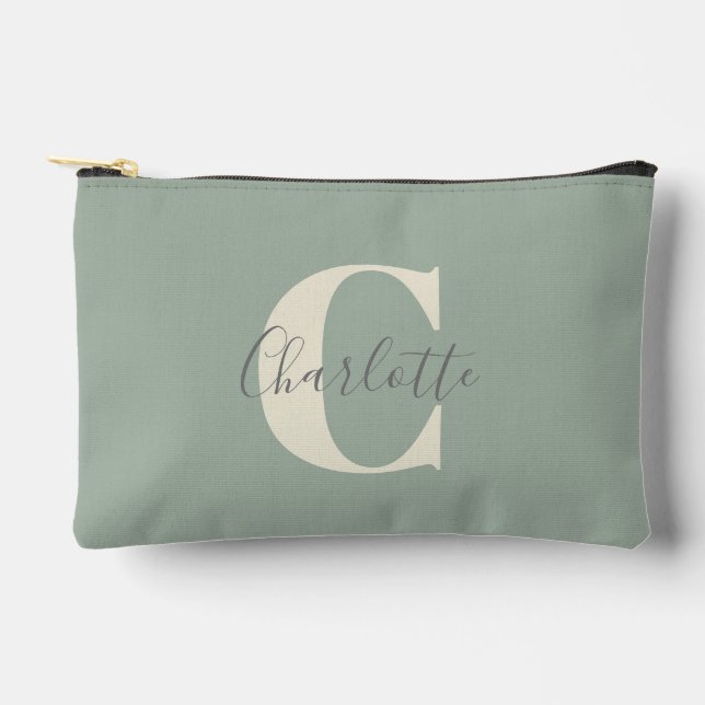 Personalized Simple Monogram Name Sage Stylish Accessory Pouch (Front)