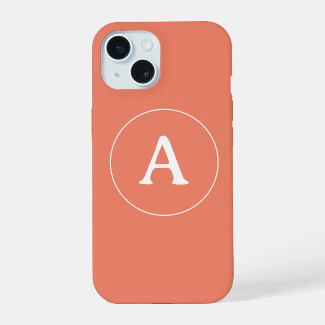 Personalized Simple Monogram Orange iPhone 15 Case (Back)