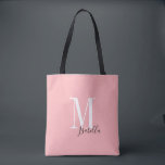 Personalized simple name and monogram pink tote bag<br><div class="desc">Elegant Modern Personalized monogram and name tote bags in black,  white and pink colour,   simple and stylish. great personalized bridal party gifts at wedding party,  bridal shower or bachelorette party.  Customize the background colour with your choice.</div>