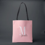 Personalized simple name and monogram pink tote bag<br><div class="desc">Elegant Modern Personalized monogram and name tote bags in black,  white and pink colour,   simple and stylish. great personalized bridal party gifts at wedding party,  bridal shower or bachelorette party.  Customize the background colour with your choice.</div>