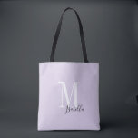 Personalized simple name and monogram purple tote bag<br><div class="desc">Elegant Modern Personalized monogram and name tote bags in black,  white and lavender purple colour,   simple and stylish. great personalized bridal party gifts at wedding party,  bridal shower or bachelorette party.  Customize the background colour with your choice.</div>