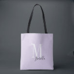 Personalized simple name and monogram purple tote bag<br><div class="desc">Elegant Modern Personalized monogram and name tote bags in black,  white and lavender purple colour,   simple and stylish. great personalized bridal party gifts at wedding party,  bridal shower or bachelorette party.  Customize the background colour with your choice.</div>