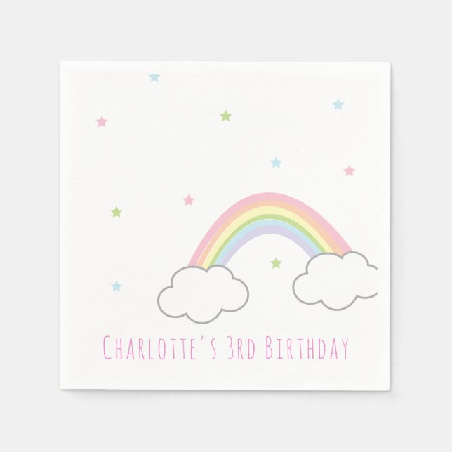 Personalized Simple Pastel Rainbow Cake Birthday Napkin (Front)